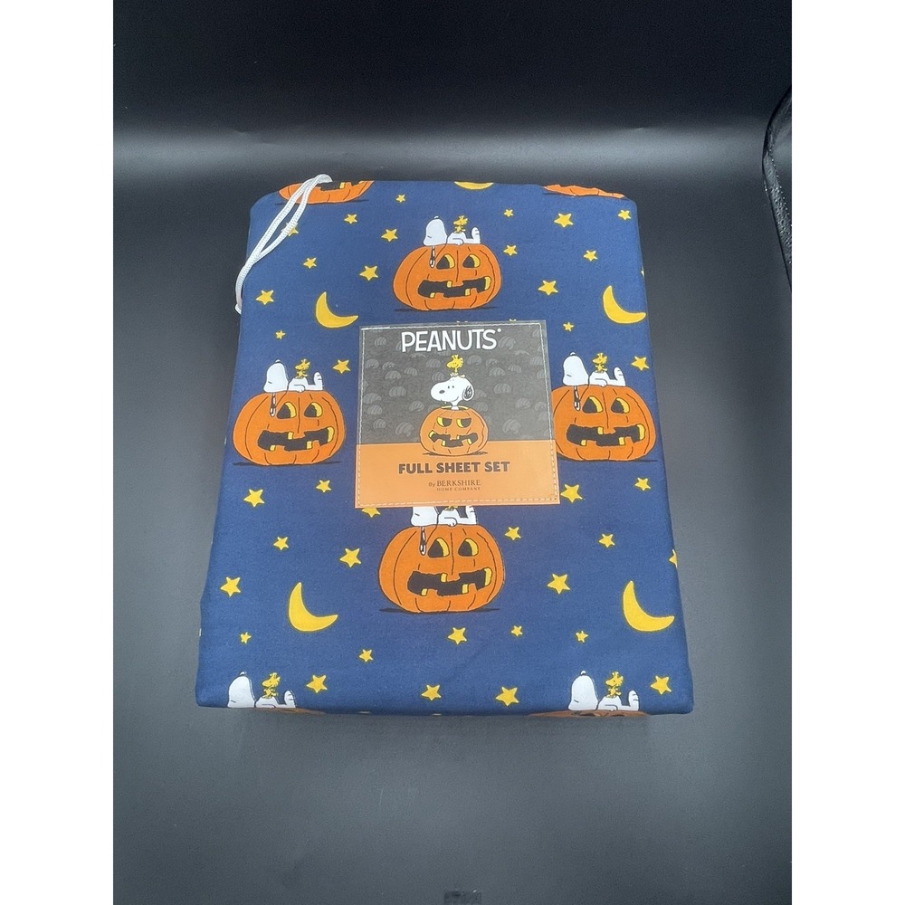 Berkshire Peanuts Halloween Snoopy Pumpkin FULL Sheet Set Navy Blue 4pc New
